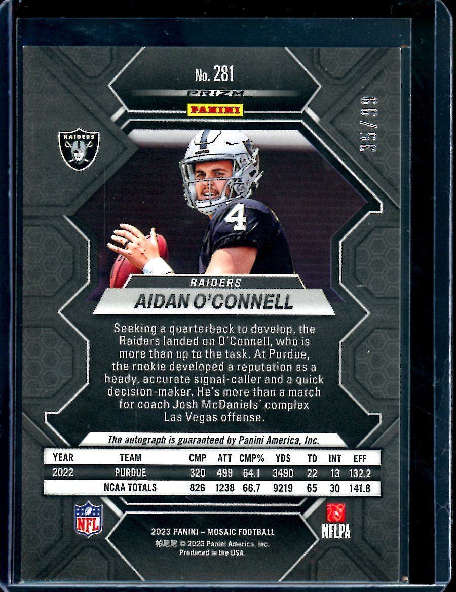 2023 Panini Mosaic Aidan O'Connell Rookie Auto Blue /99 Raiders - Trading Card Market