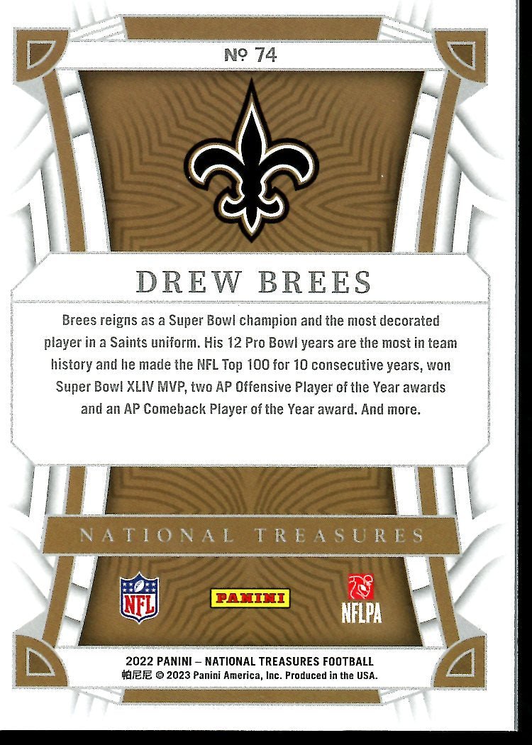 2022 Panini National Treasures Drew Brees /25 Saints - Trading Card Market