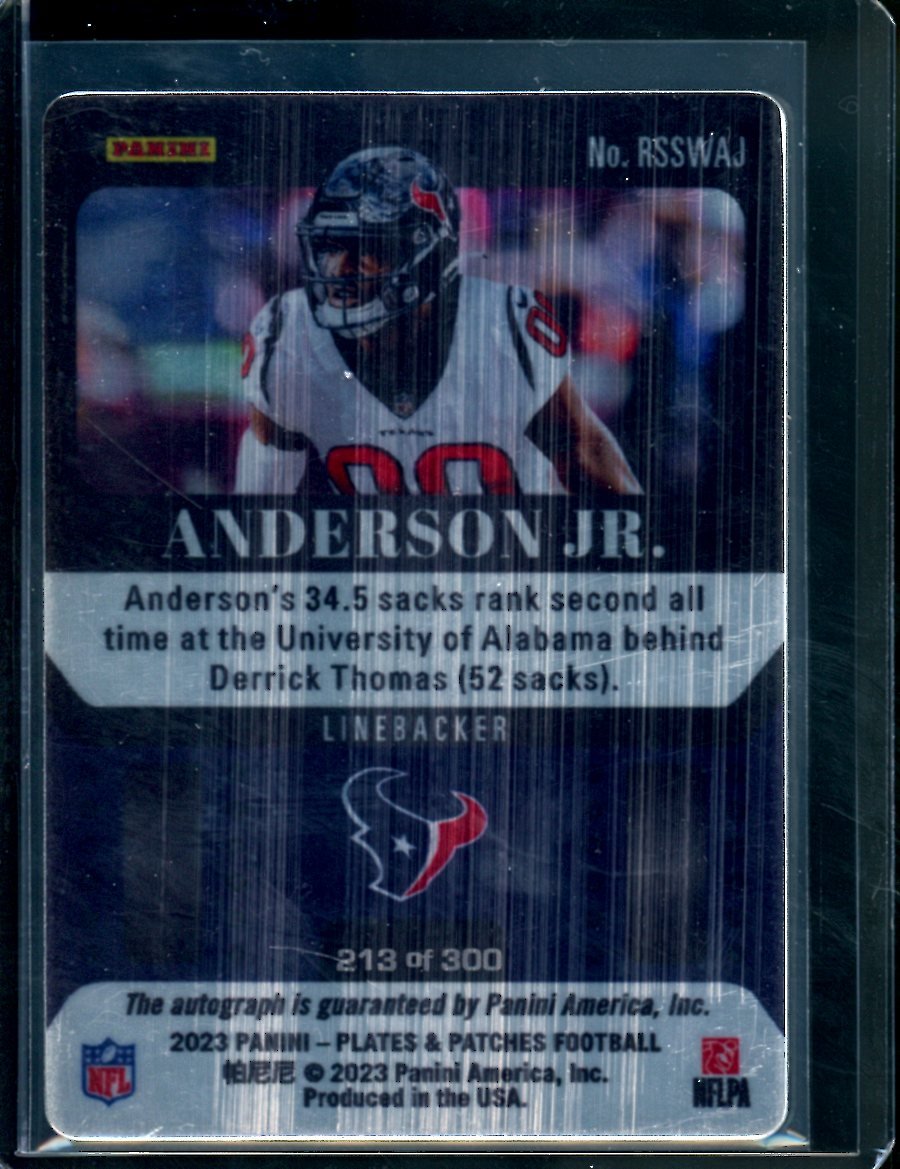 2023 Panini Plates & Patches Will Anderson Jr. Rookie Steel Signatures Auto /300 Texans - Trading Card Market