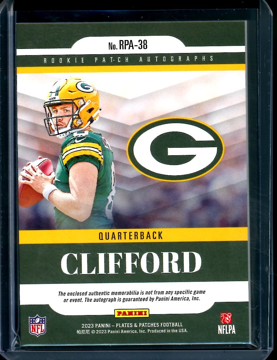 2023 Panini Plates & Patches Sean Clifford Rookie RPA /149 Packers - Trading Card Market
