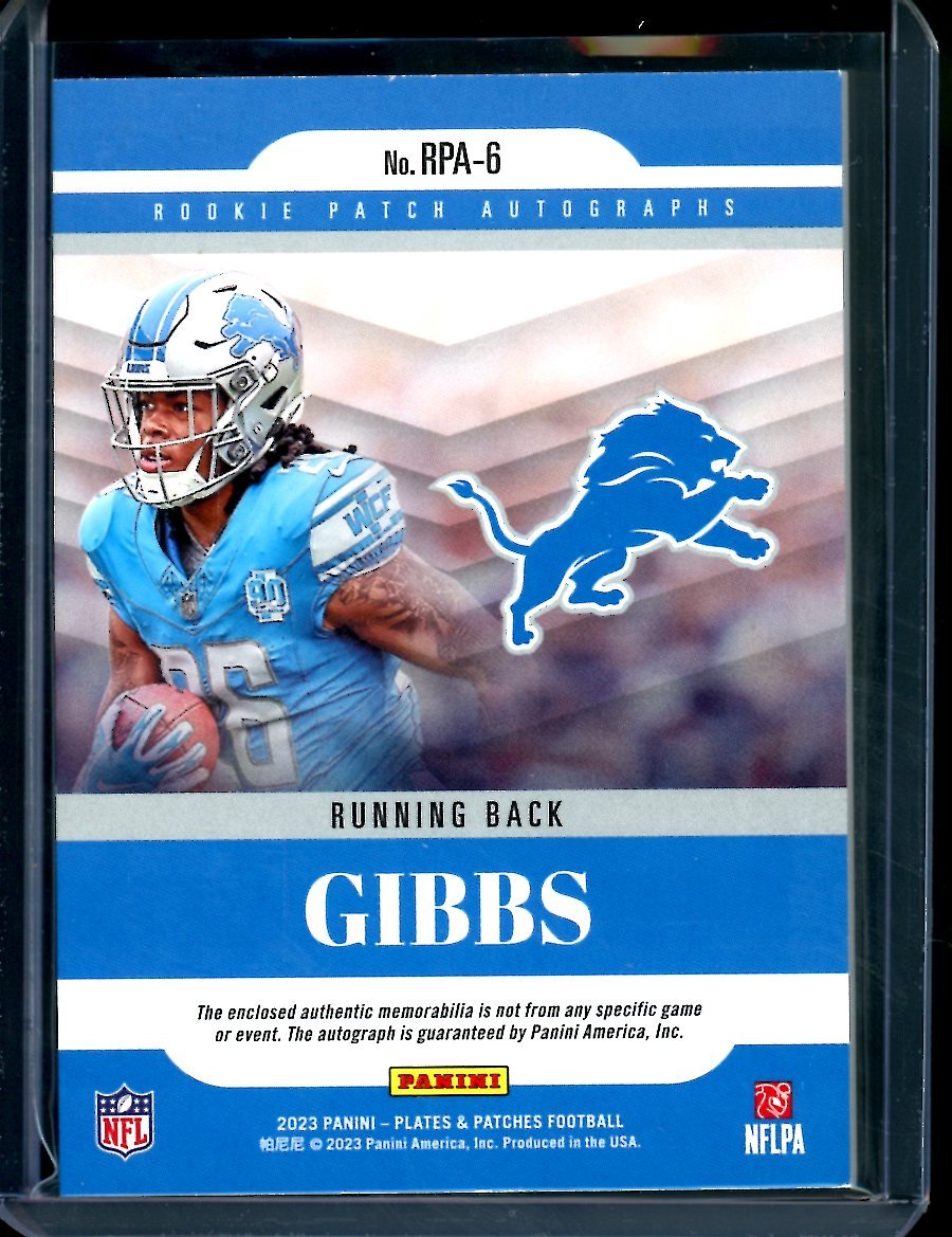 2023 Panini Plates & Patches Jahmyr Gibbs Rookie RPA /75 Lions - Trading Card Market