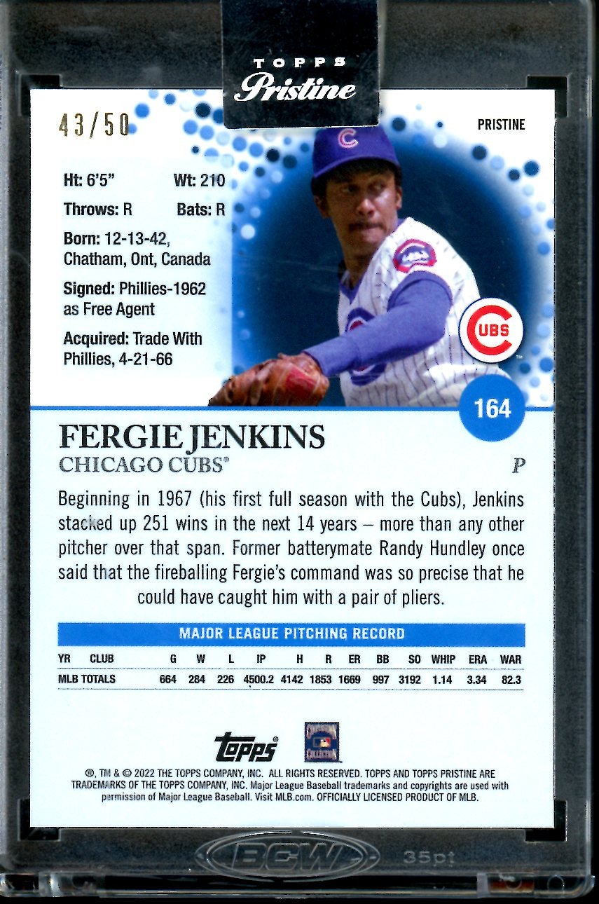 2022 Topps Pristine Fergie Jenkins Gold /50 Cubs - Trading Card Market