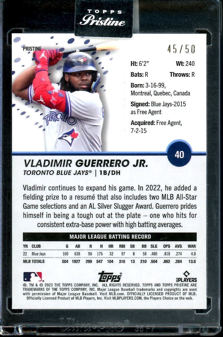 2023 Topps Pristine Vladimir Guerrero Jr. Gold /50 Blue Jays - Trading Card Market