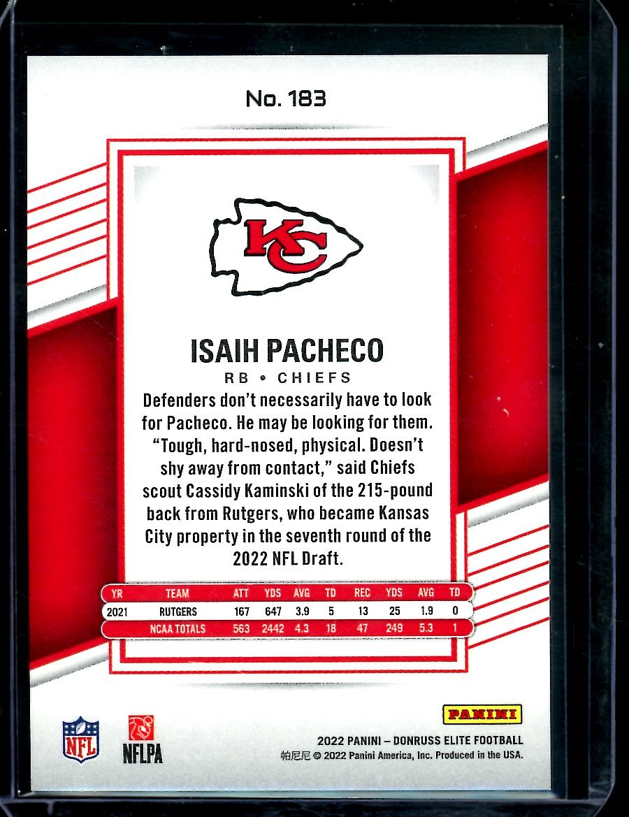 2022 Panini Elite Isaih Pacheco Rookie Purple /99 Chiefs - Trading Card Market