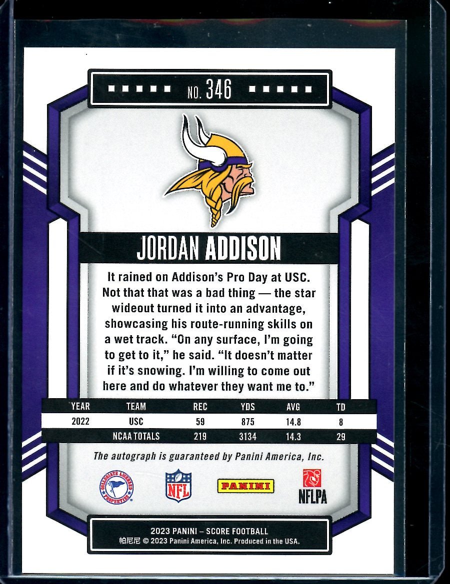 2023 Panini Score Jordan Addison Rookie Auto Gold /50 Vikings - Trading Card Market