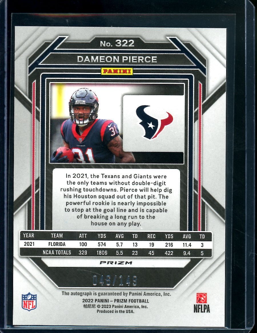 2022 Panini Prizm Dameon Pierce Rookie Auto Red Wave /149 Texans - Trading Card Market