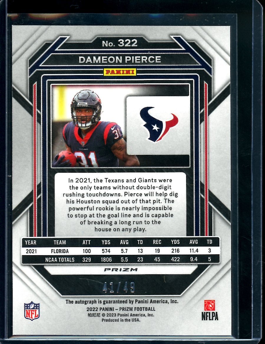 2022 Panini Prizm Dameon Pierce Rookie Auto Purple Power /49 Texans - Trading Card Market