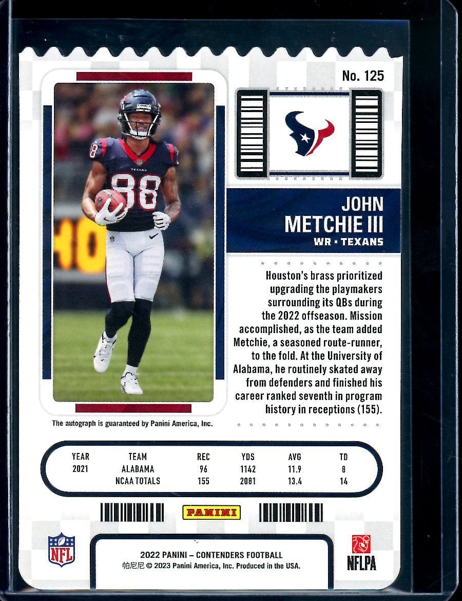 2022 Panini Contenders John Metchie III Rookie Ticket Stub Auto /88 Texans - Trading Card Market