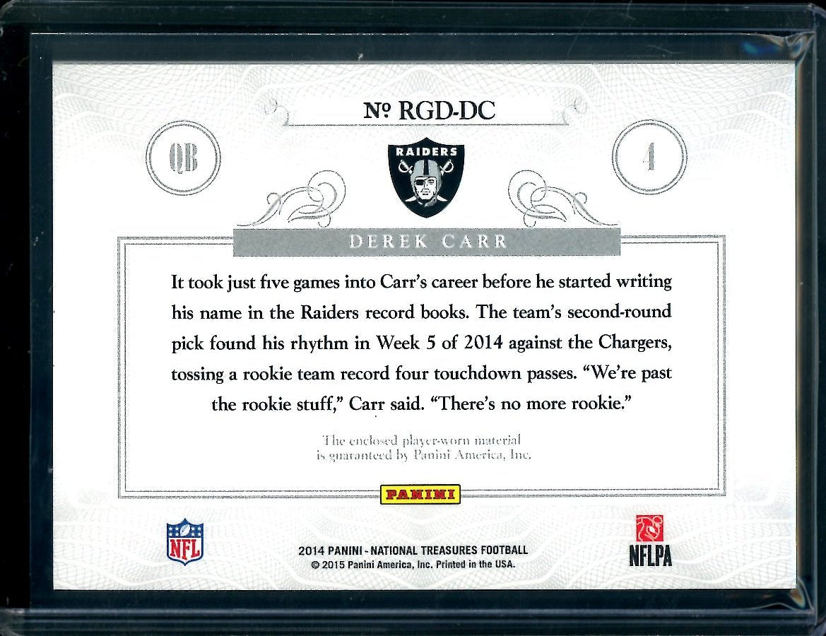 2014 Panini National Treasures Derek Carr Rookie Quad Patch /25 Raiders - Trading Card Market