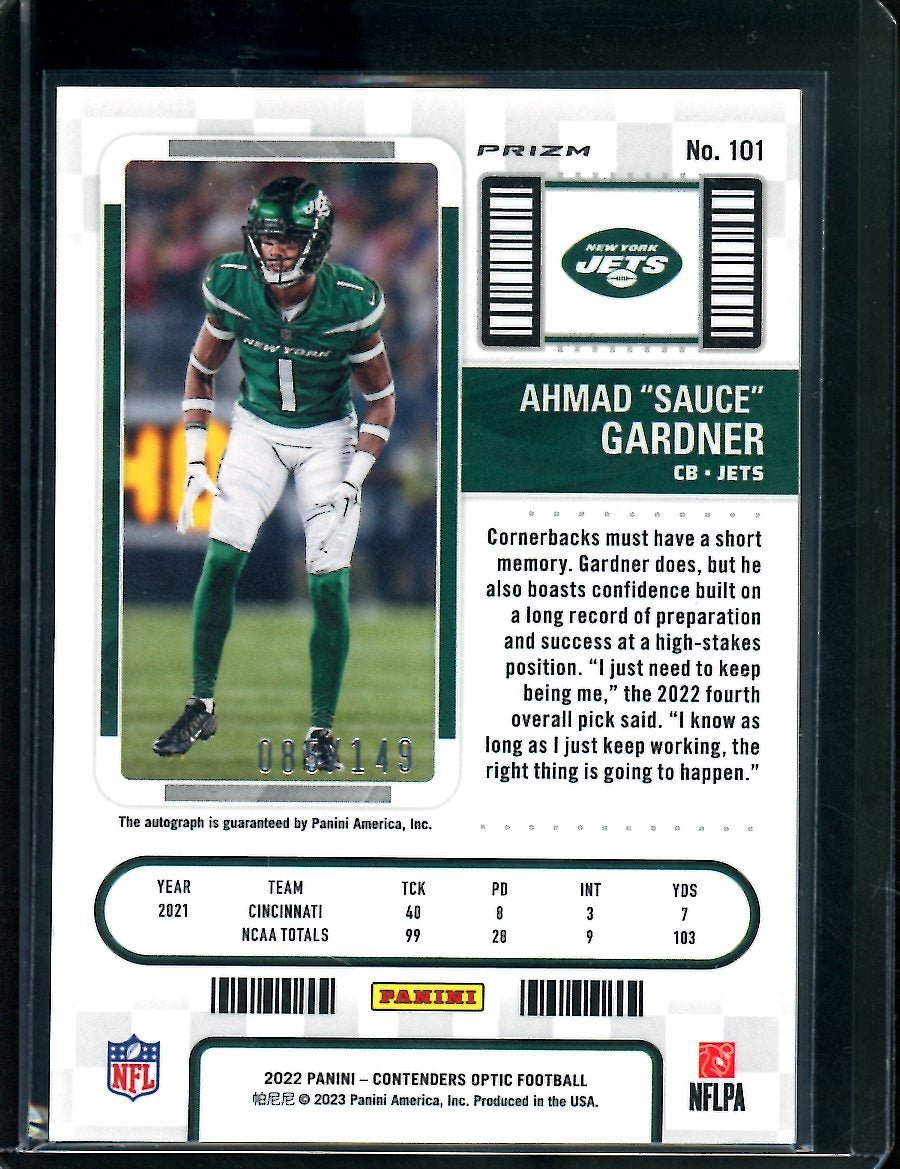 2022 Panini Contenders Optic Sauce Gardner Rookie Auto Red /149 Jets - Trading Card Market