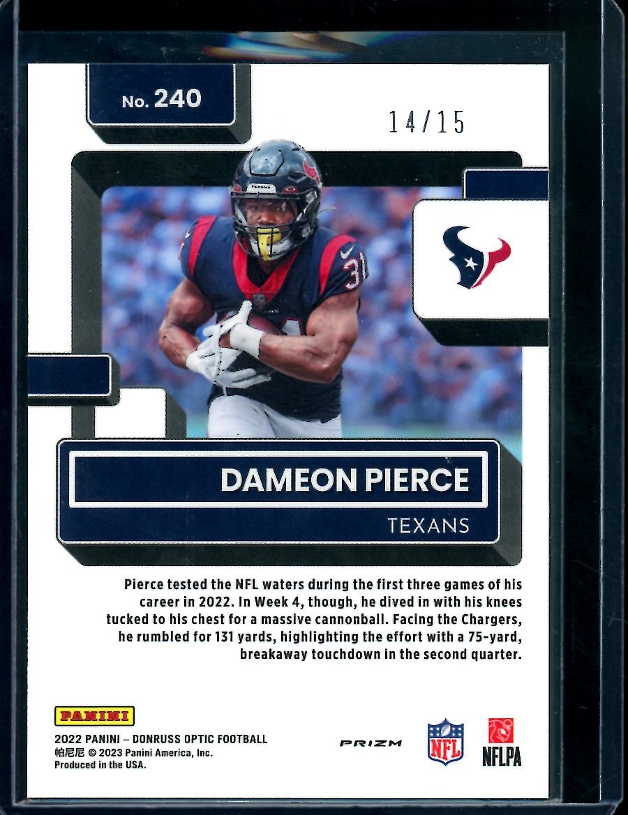 2022 Panini Optic Dameon Pierce Rookie Purple Stars /15 Texans - Trading Card Market