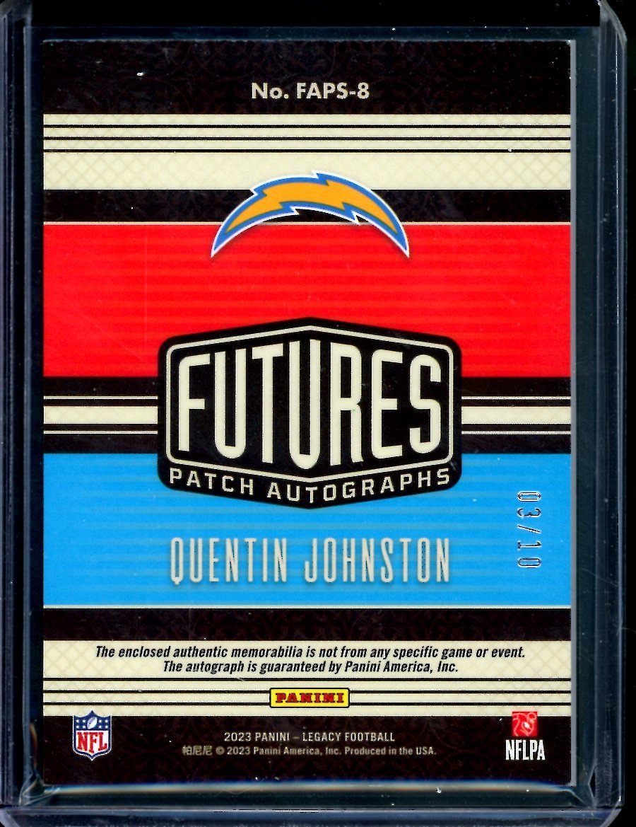 2023 Panini Legacy Quentin Johnston Rookie RPA Gold /10 Chargers - Trading Card Market