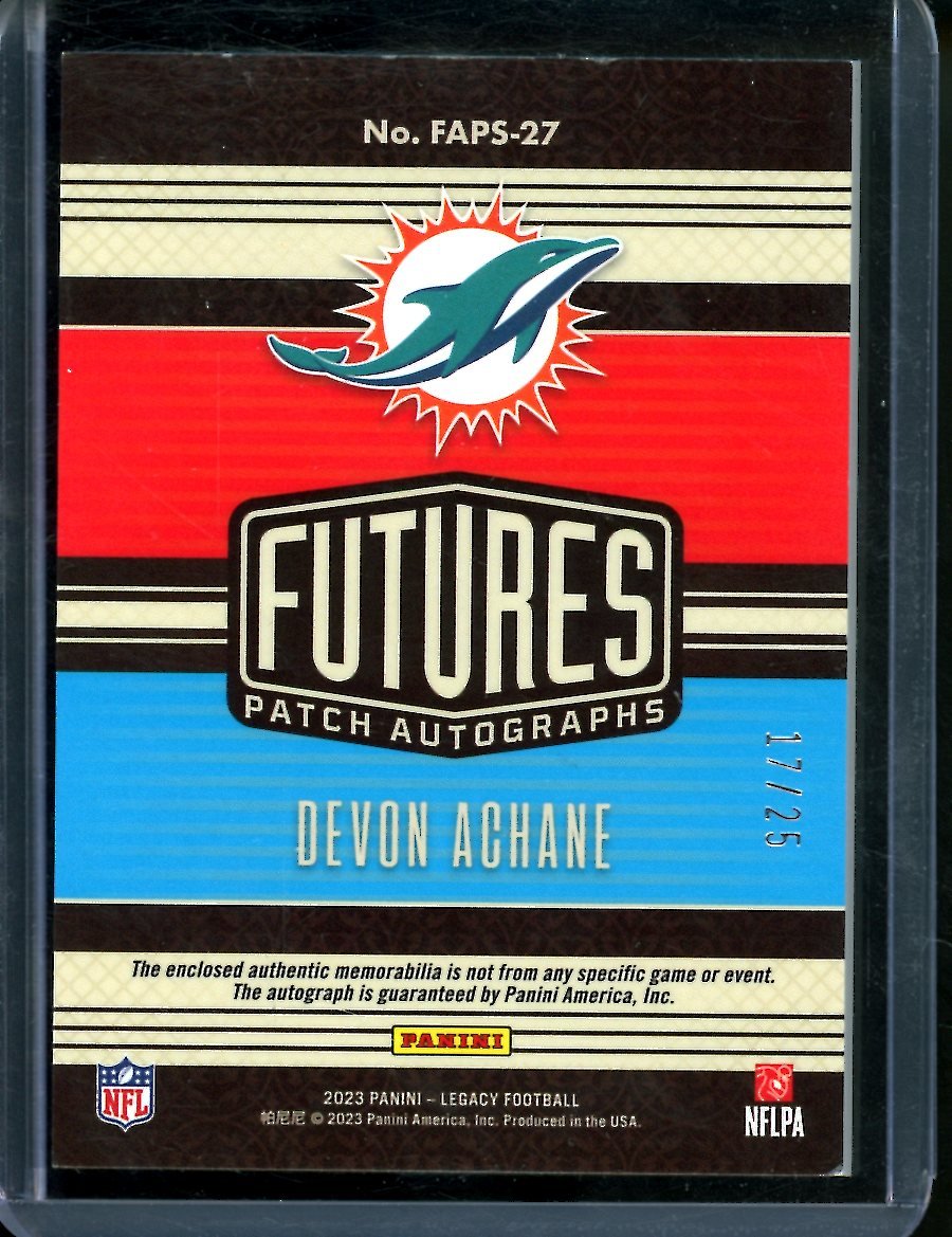 2023 Panini Legacy Devon Achane Rookie RPA Blue /25 Dolphins - Trading Card Market