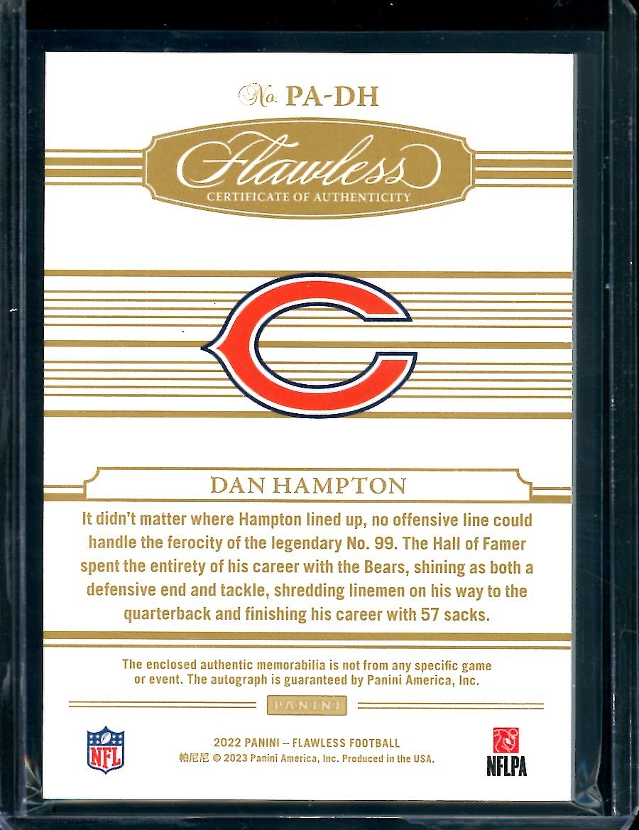 2022 Panini Flawless Dan Hampton Patch Auto Gold /15 Bears - Trading Card Market