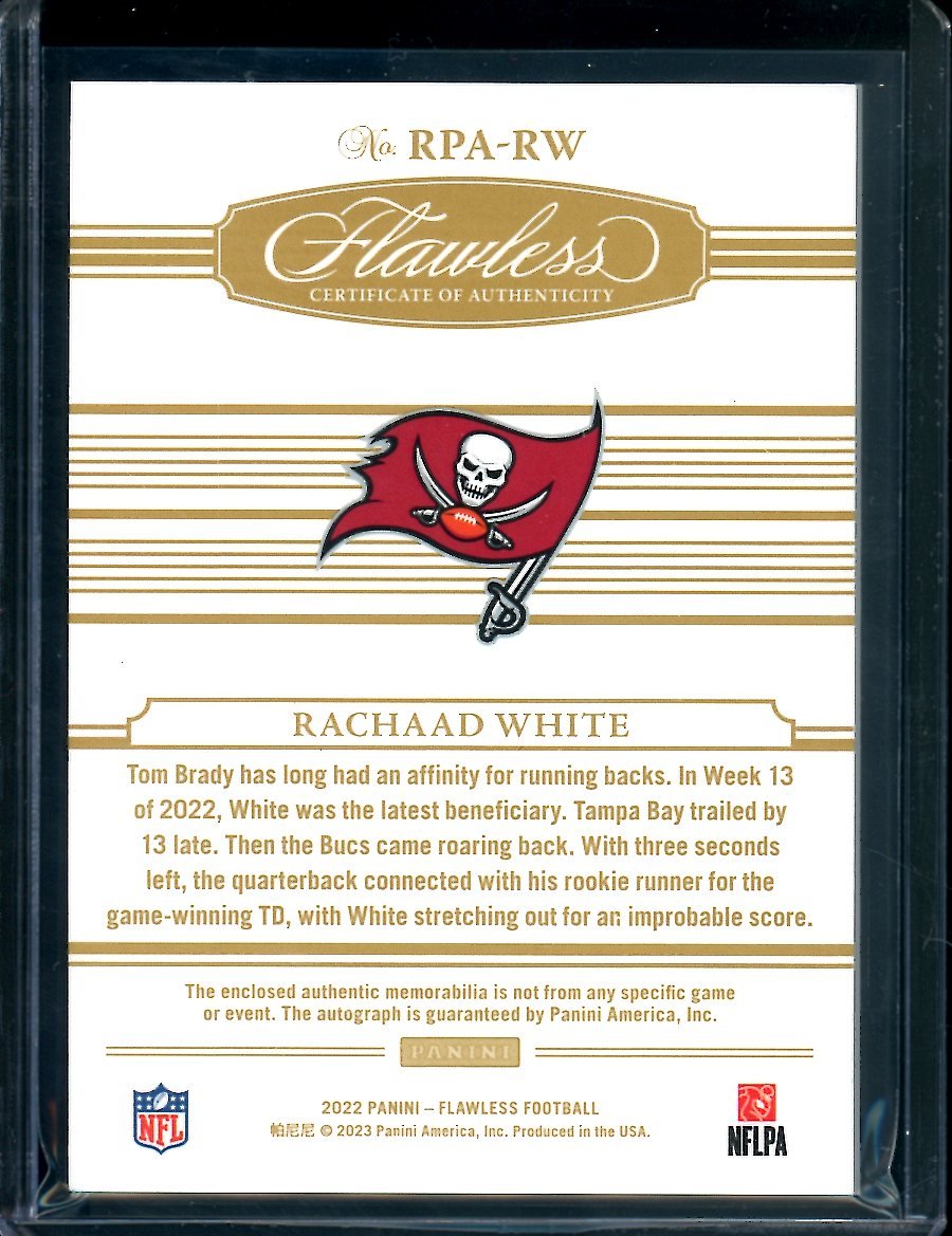 2022 Panini Flawless Rachaad White Rookie RPA /20 Buccaneers - Trading Card Market