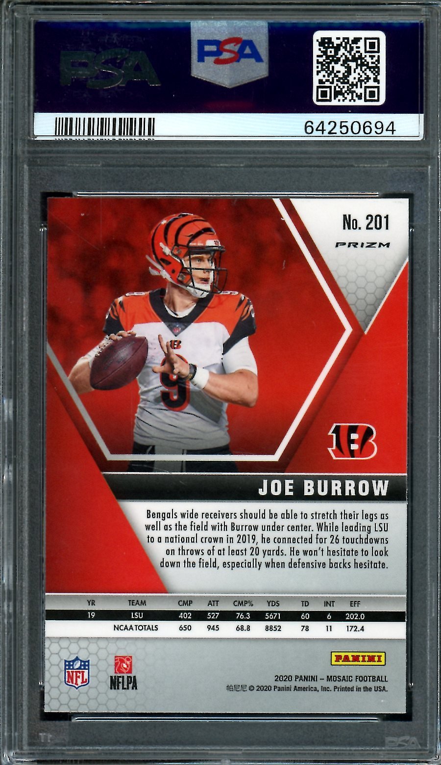 2020 Panini Mosaic Joe Burrow Rookie Reactive Blue PSA 10 - Trading Card Market