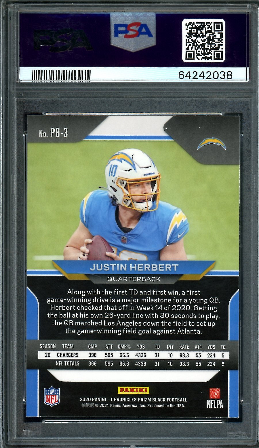 2020 Panini Chronicles Prizm Black Justin Herbert Rookie PSA 10 Chargers - Trading Card Market