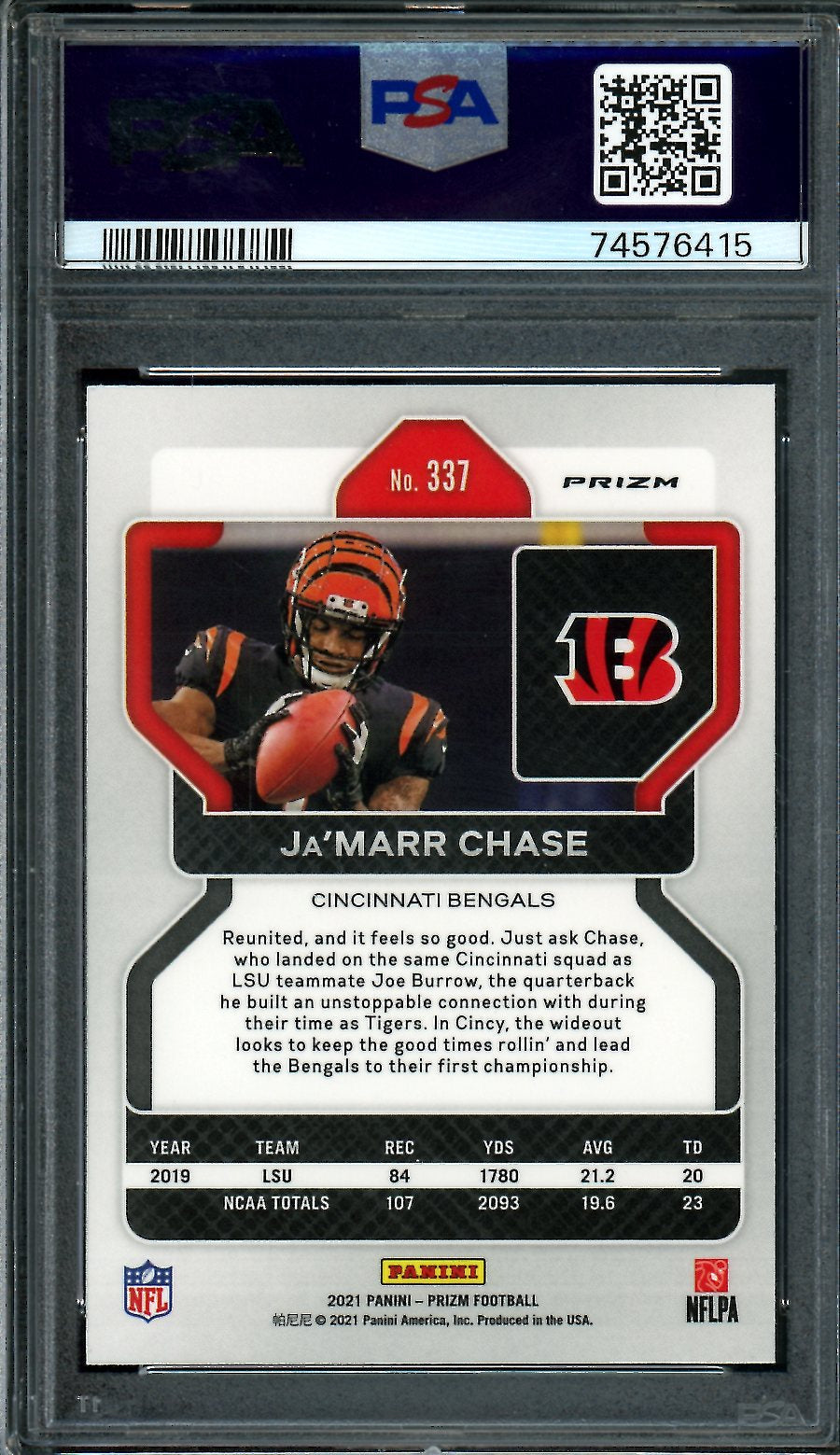 2021 Panini Prizm Ja'Marr Chase Rookie Orange Disco PSA 10 Bengals