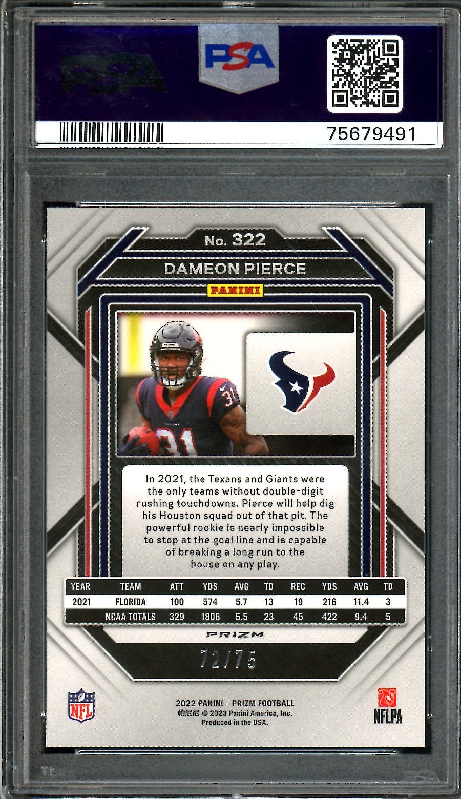 2022 Panini Prizm Dameon Pierce Rookie Green Scope /75 PSA 9 Texans - Trading Card Market