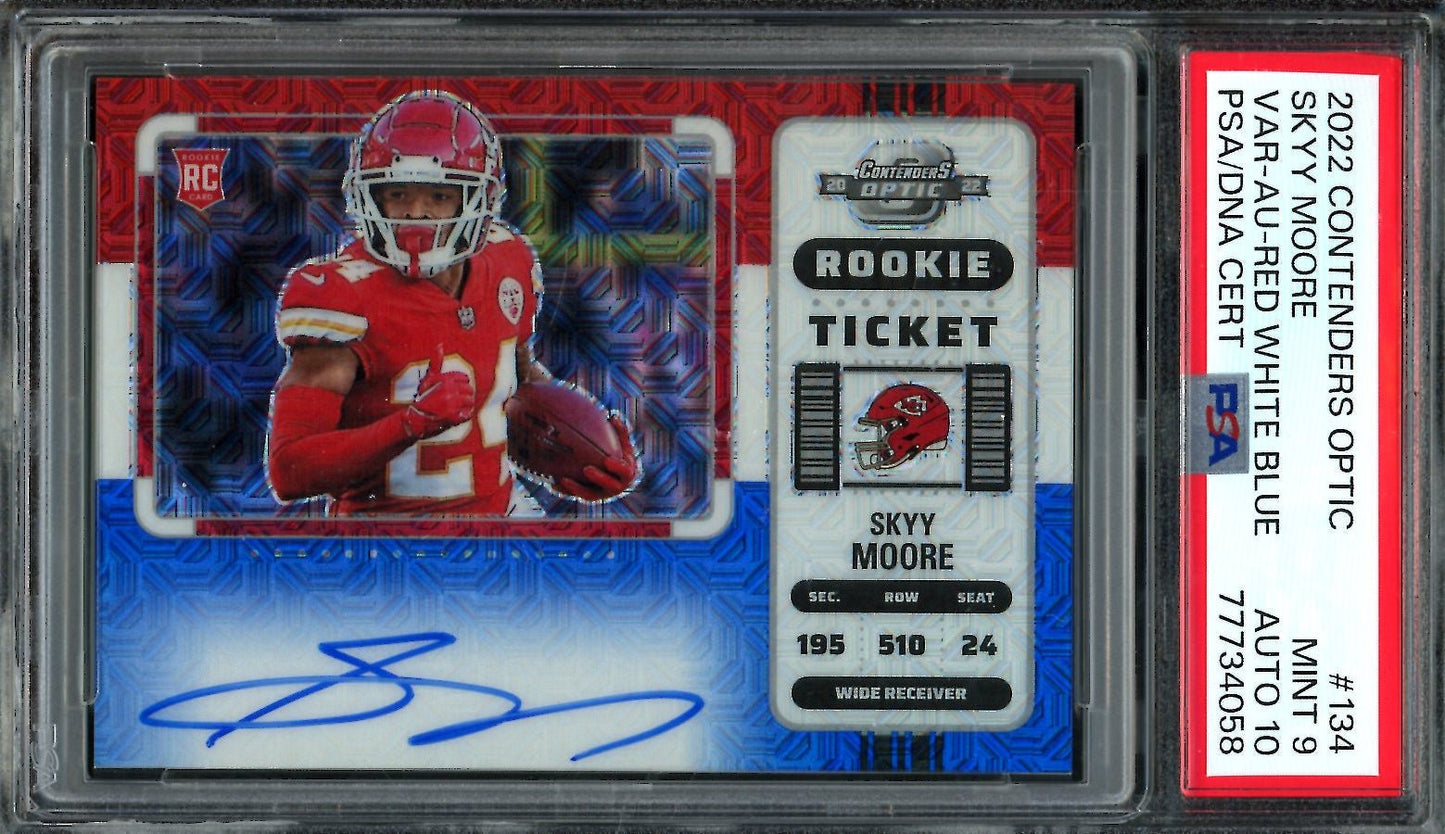 2022 Panini Contenders Optic Skyy Moore Rookie Variation Auto Red/White/Blue /13 PSA 9 Chiefs - Trading Card Market