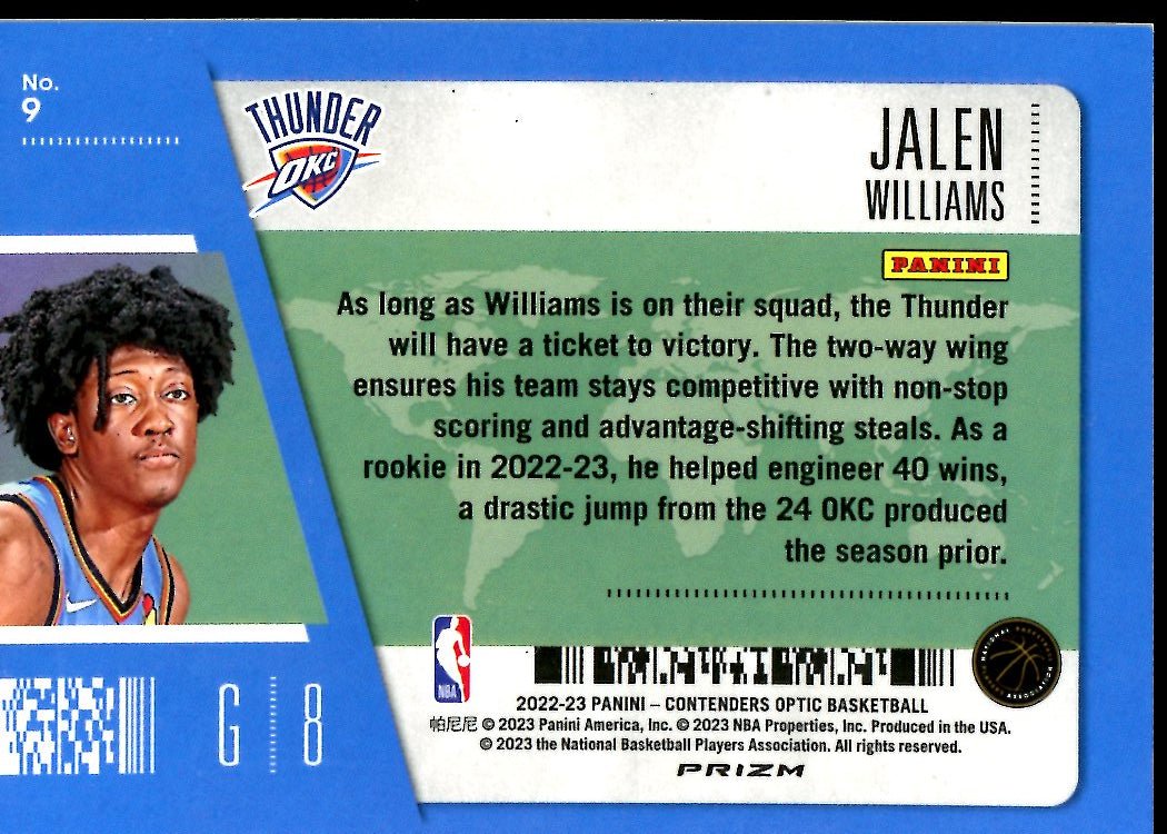 2022 - 23 Panini Contenders Optic Jalen Williams Rookie First Class Thunder - Trading Card Market