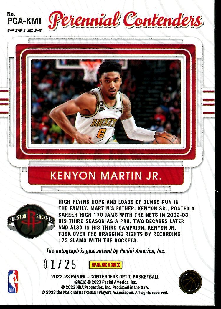 2022 - 23 Panini Contenders Optic Kenyon Martin Jr. Perennial Contenders Auto Orange /25 Rockets - Trading Card Market