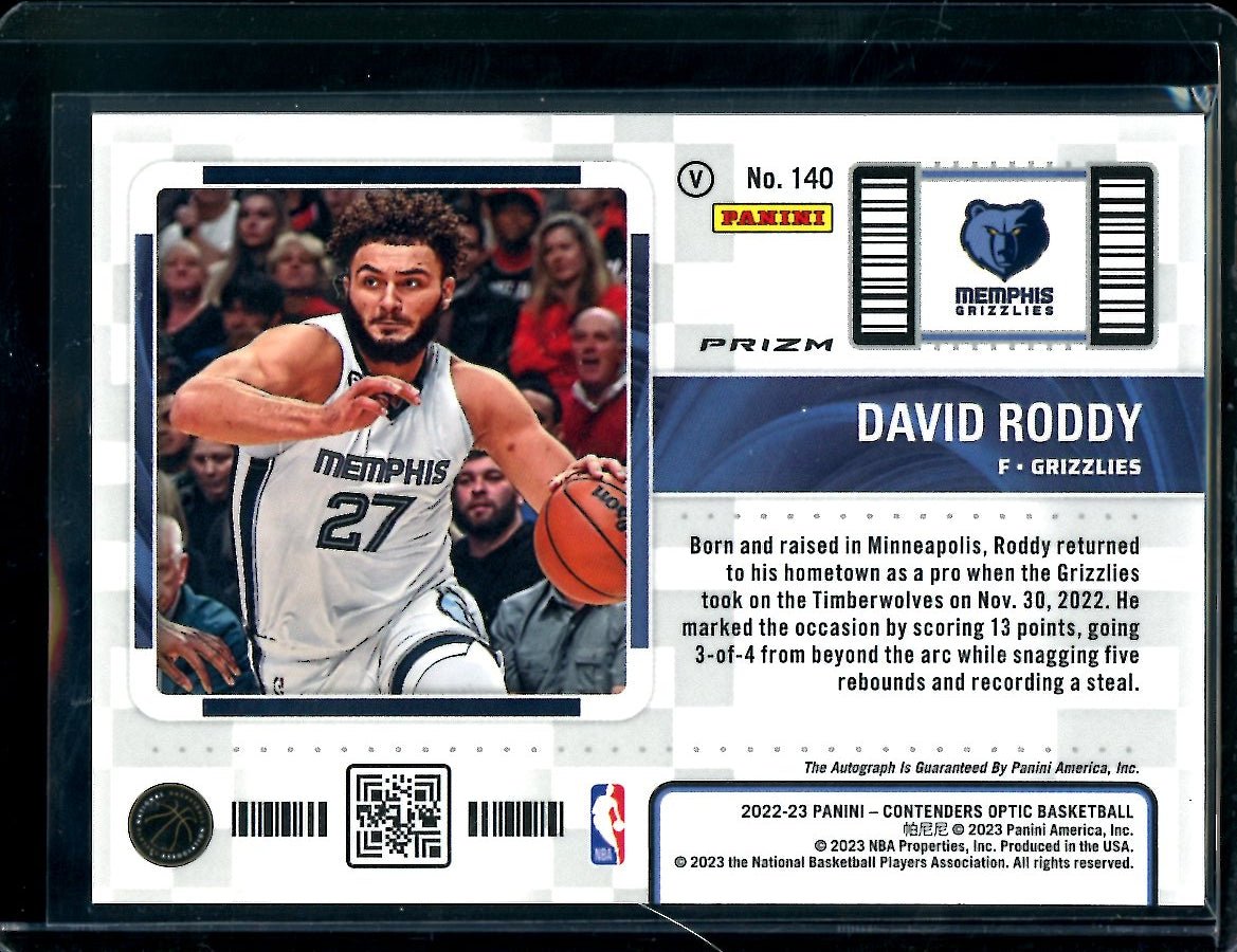 2022 - 23 Panini Contenders Optic David Roddy Rookie Ticket Variation Auto Grizzlies - Trading Card Market