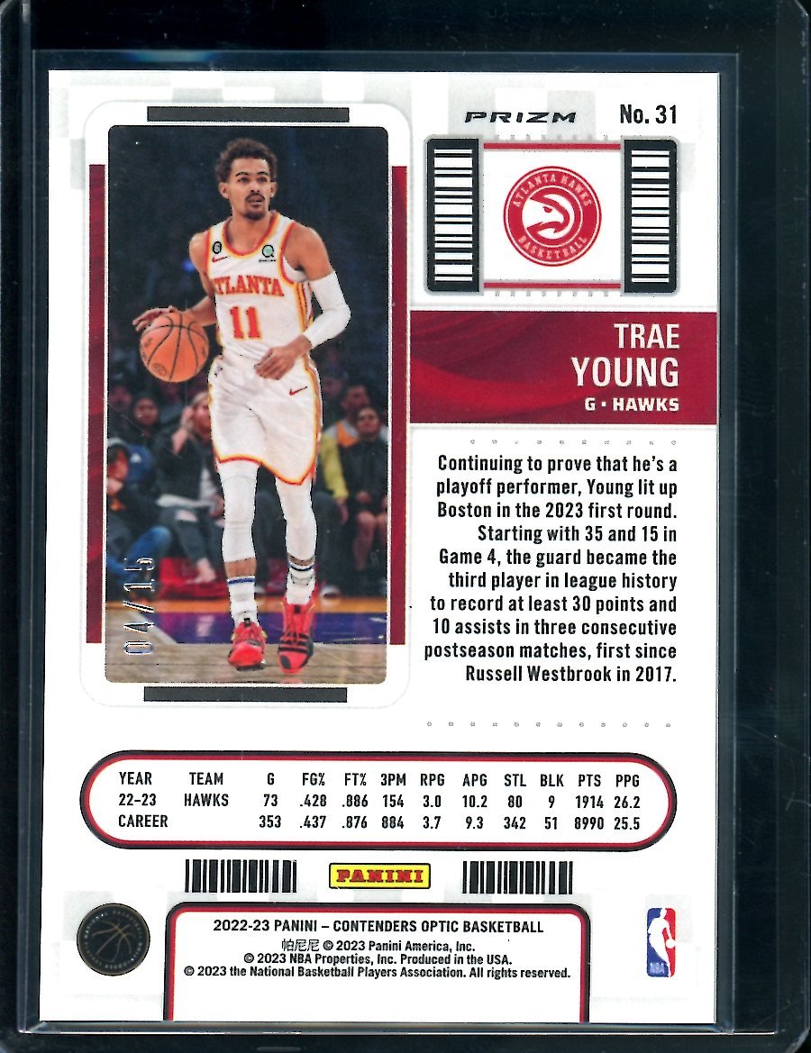 2022 - 23 Panini Contenders Optic Trae Young Ticket Purple /15 Hawks - Trading Card Market