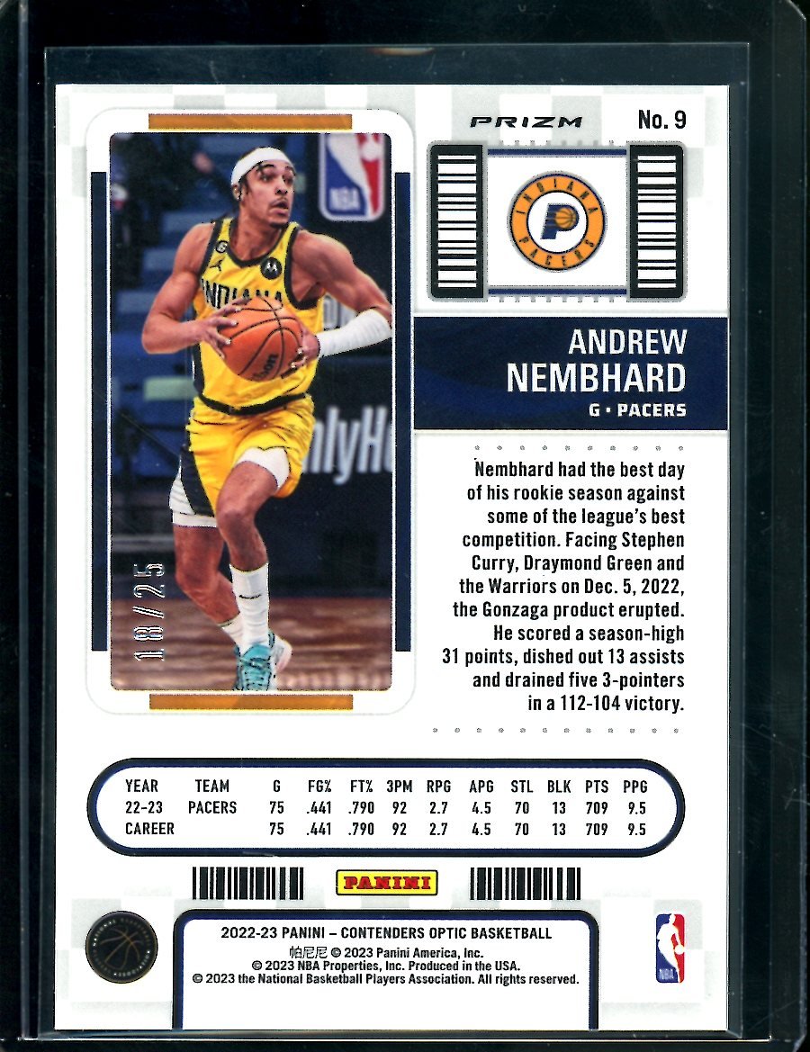 2022 - 23 Panini Contenders Optic Andrew Nembhard Rookie Ticket Green Pulsar /25 Pacers - Trading Card Market
