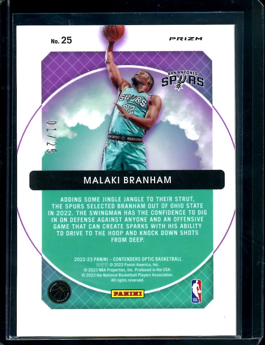 2022 - 23 Panini Contenders Optic Malaki Branham Rookie Hoopdreams Green Pulsar /25 Spurs - Trading Card Market