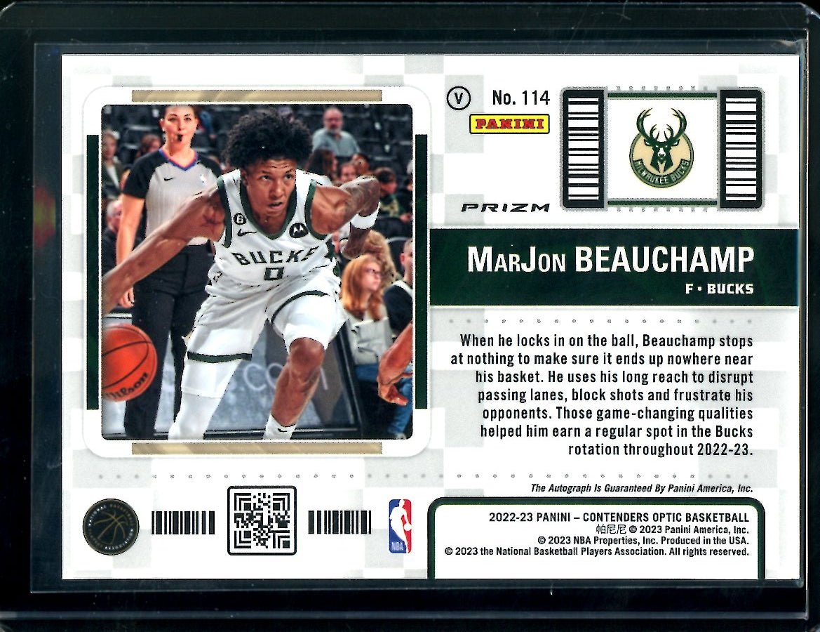 2022 - 23 Panini Contenders Optic MarJon Beauchamp Rookie Variation Ticket Auto Bucks - Trading Card Market