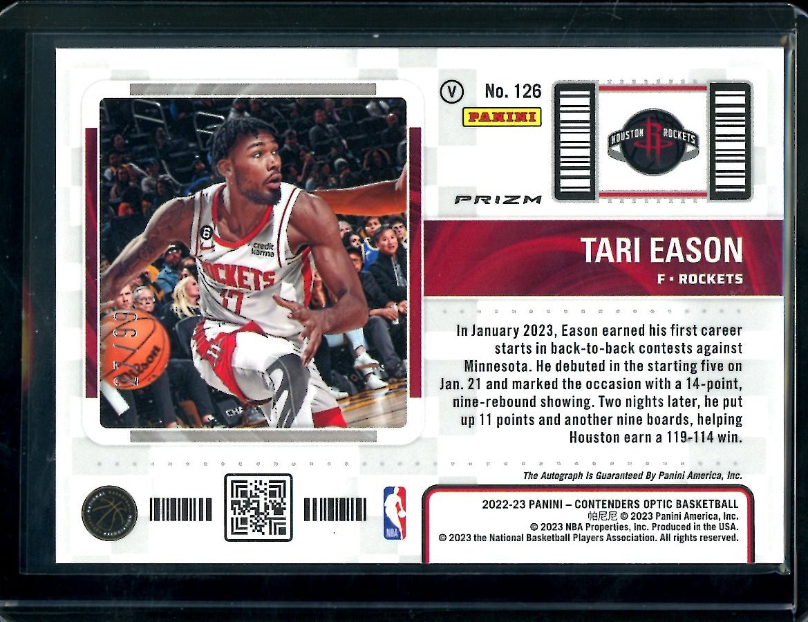 2022 - 23 Panini Contenders Optic Tari Eason Rookie Variation Ticket Auto Red /99 Rockets - Trading Card Market