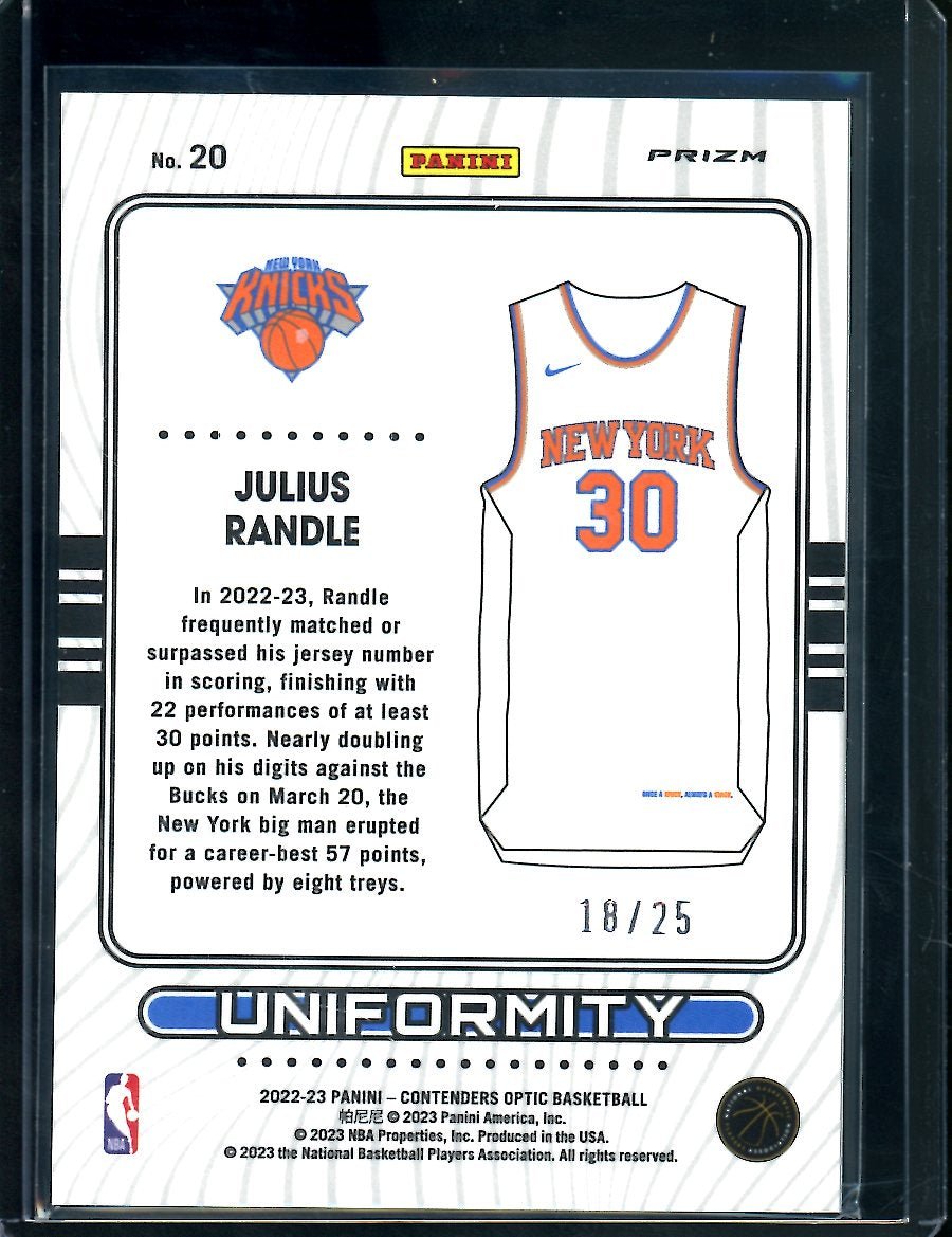 2022 - 23 Panini Contenders Optic Julius Randle Uniformity Green Pulsar /25 Kincks - Trading Card Market