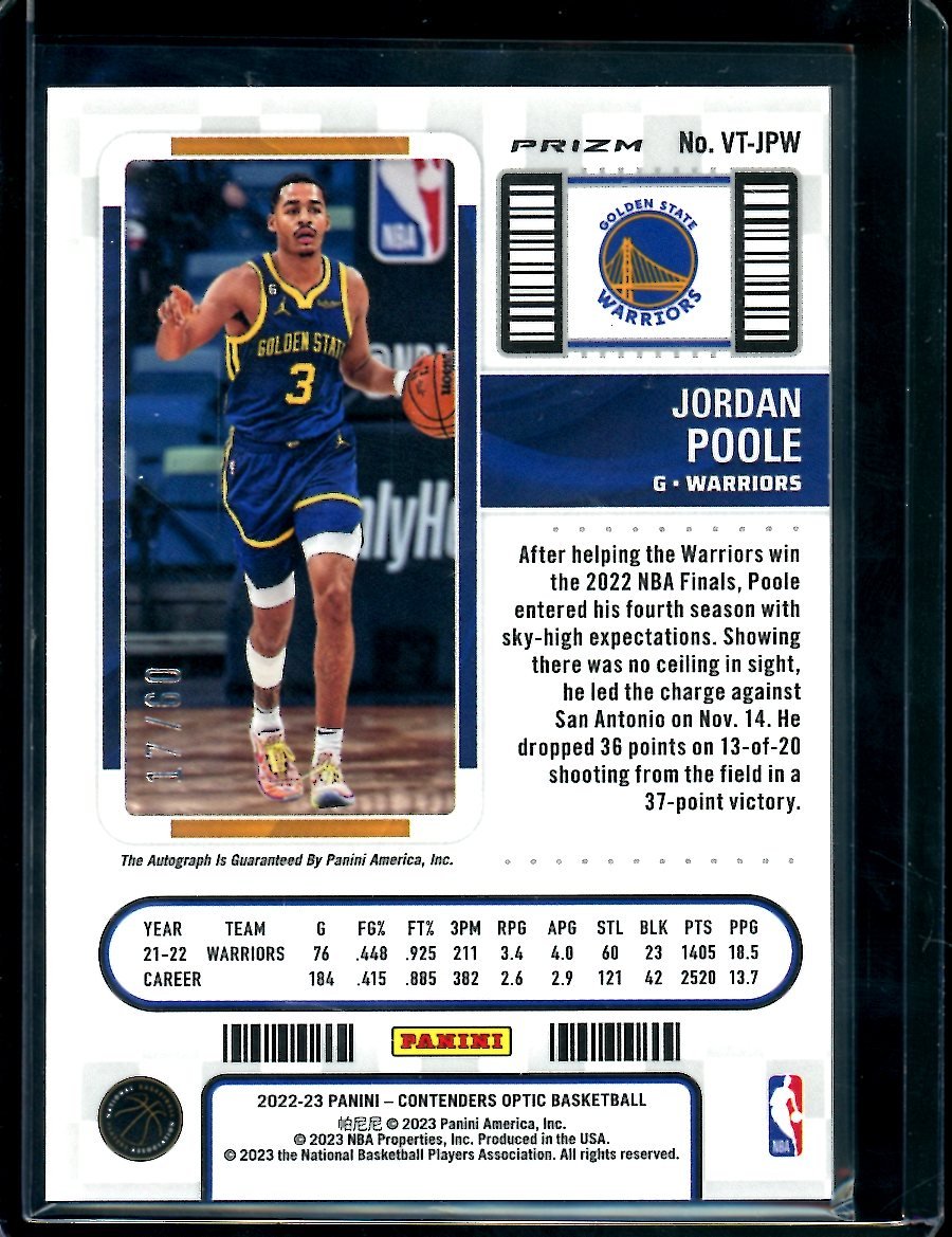 2022 - 23 Panini Contenders Optic Jordan Poole Veteran Ticket Red /60 Warriors - Trading Card Market