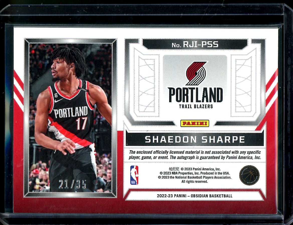 2022 - 23 Panini Obsidian Shaedon Sharpe Rookie RPA Orange /35 Trail Blazers - Trading Card Market