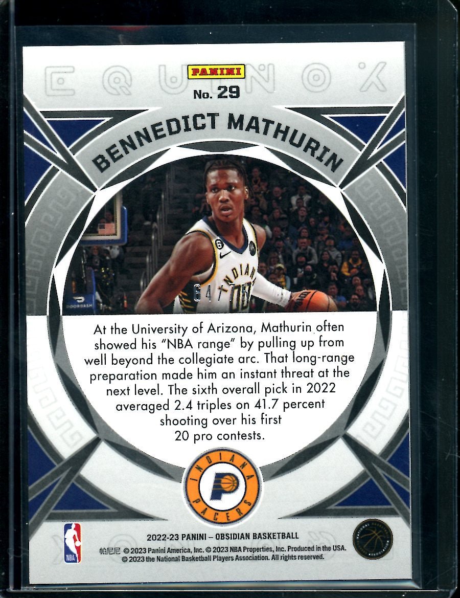 2022 - 23 Panini Obsidian Bennedict Mathurin Rookie Equinox /75 Pacers - Trading Card Market