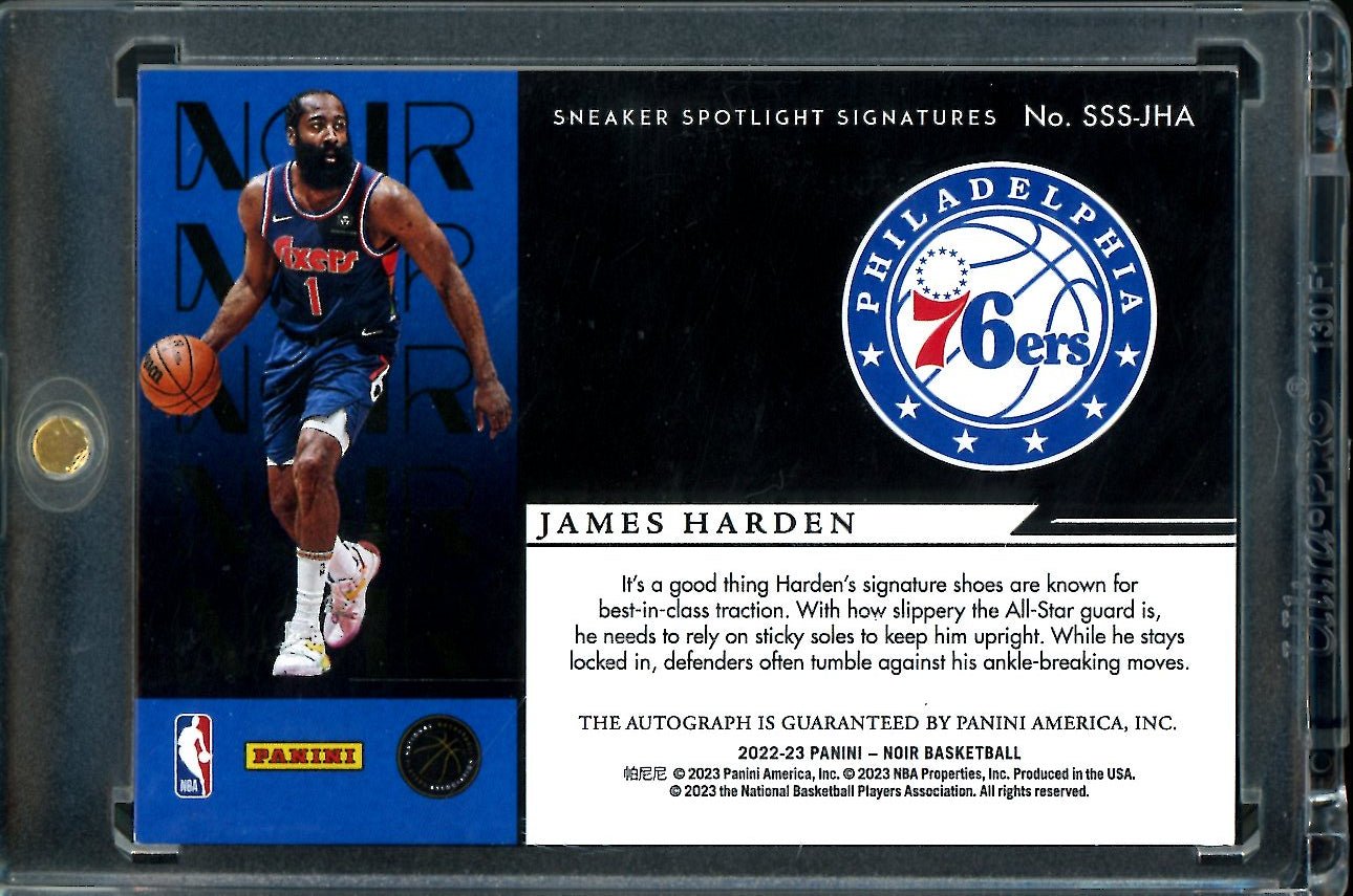 2022 - 23 Panini Noir James Harden Sneaker Spotlight Auto /99 76ers - Trading Card Market