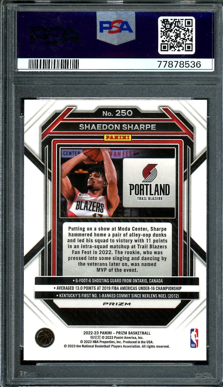 2022 - 23 Panini Prizm Shaedon Sharpe Rookie Red Ice PSA 10 Trail Blazers - Trading Card Market