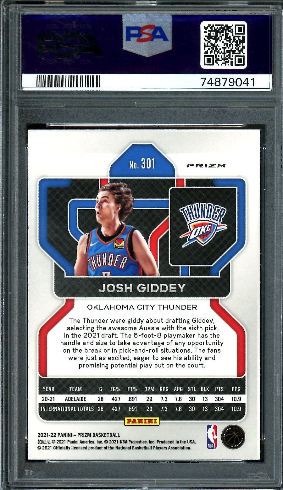 2021 - 22 Panini Prizm Josh Giddey Rookie Red Ice PSA 9 Thunder - Trading Card Market