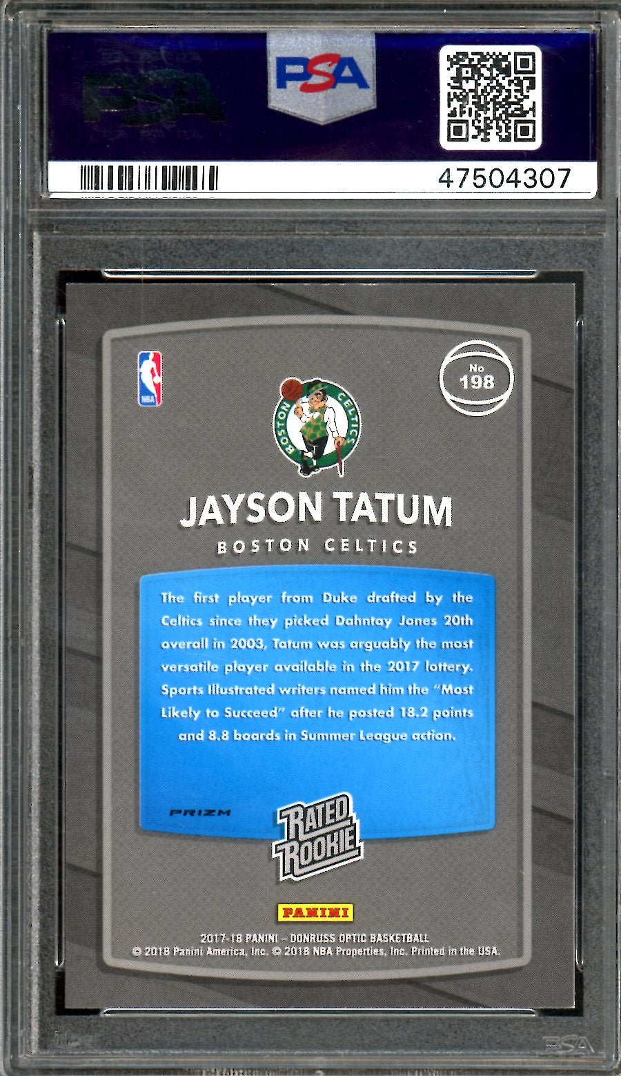 2017 - 18 Panini Optic Jayson Tatum Rookie Holo PSA 9 Celtics - Trading Card Market