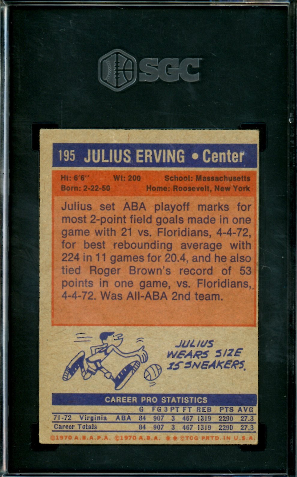 1972 - 73 Topps Julius Erving Rookie SGC 3 Squires - Trading Card Market