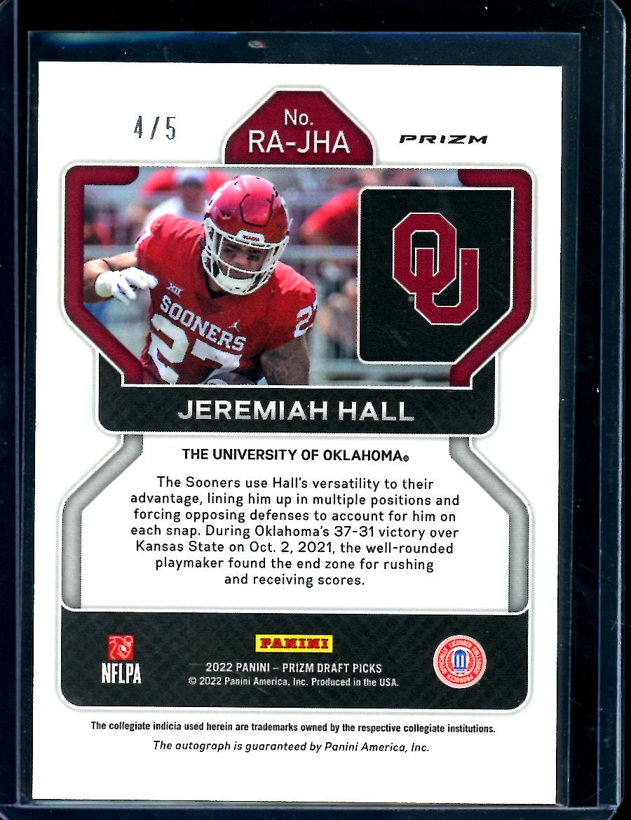 2023 Panini Prizm Draft Picks Jeremiah Hall Black Gold Auto /5 Oklahoma