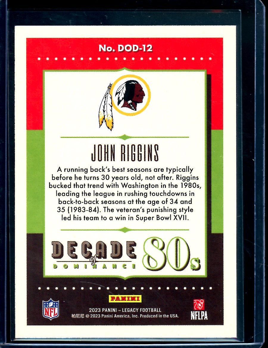 2023 Panini Legacy John Riggins Decade of Dominance Purple /10 Redskins - Trading Card Market
