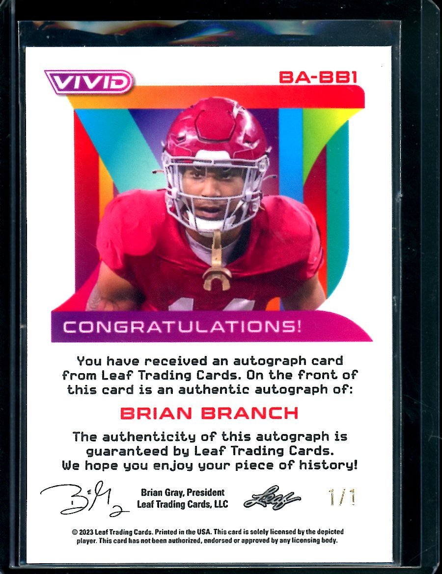 2023 Leaf Vivid Brian Branch XRC Auto 1/1 Lions - Trading Card Market