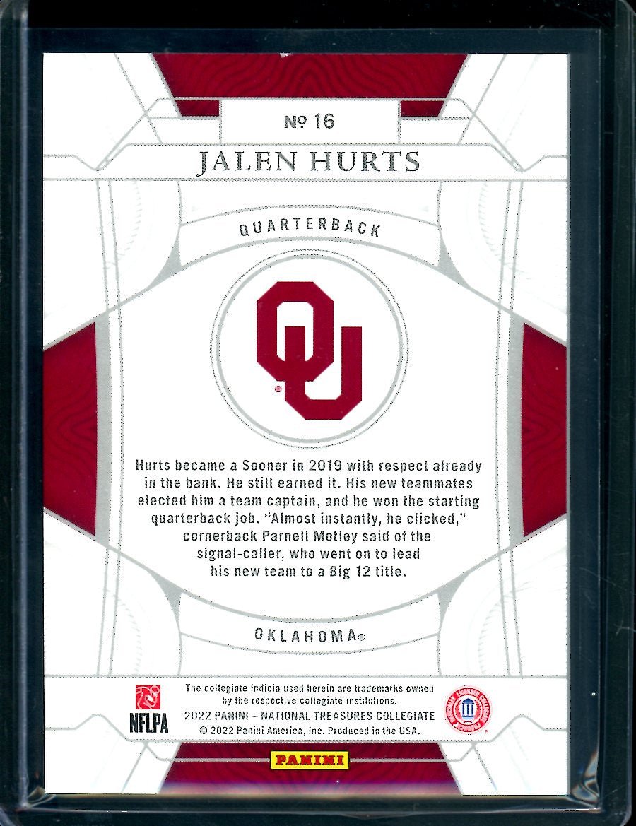 2022 Panini National Treasures Collegiate Jalen Hurts Holo Silver /25 Eagles - Trading Card Market