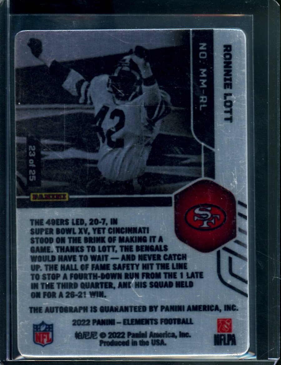 2022 Panini Elements Ronnie Lott Mettle Moments Auto /25 49ers - Trading Card Market