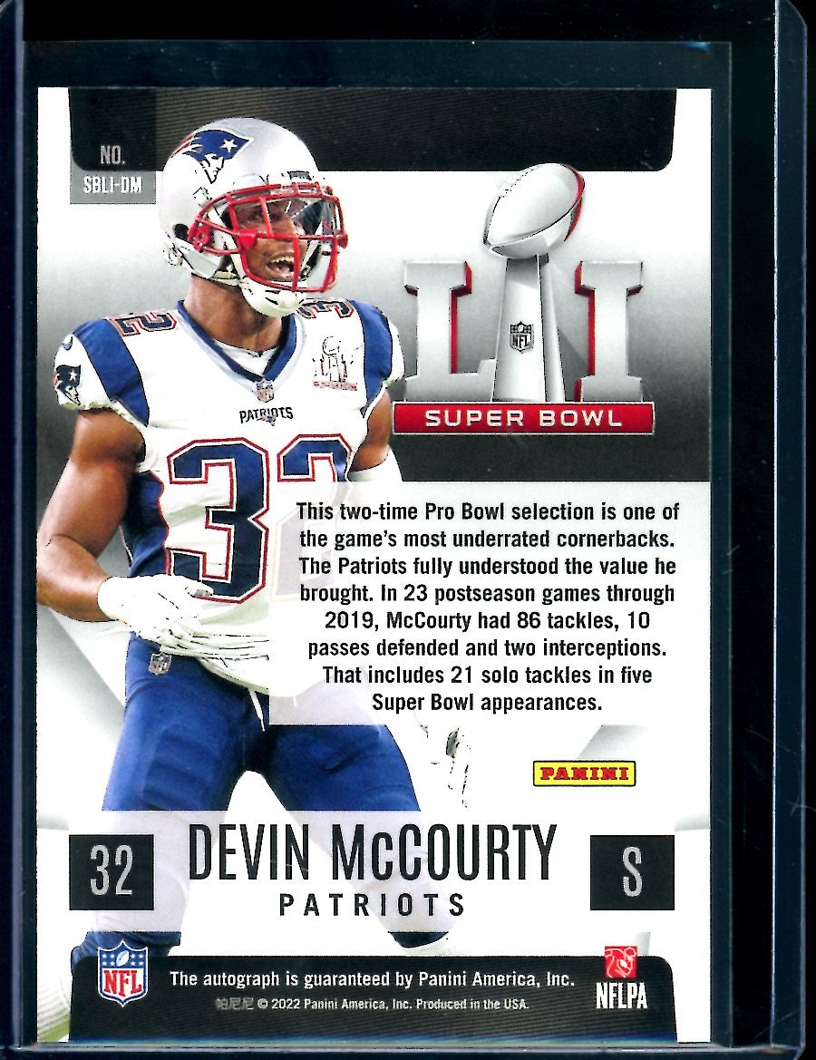 2022 Panini Devin McCourty Super Bowl Auto Patriots - Trading Card Market