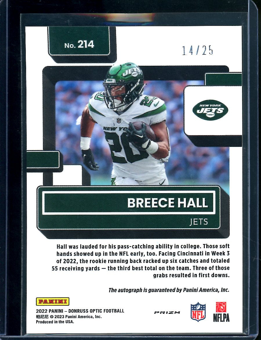 2022 Panini Optic Breece Hall Rookie Auto Black Pandora /25 Jets