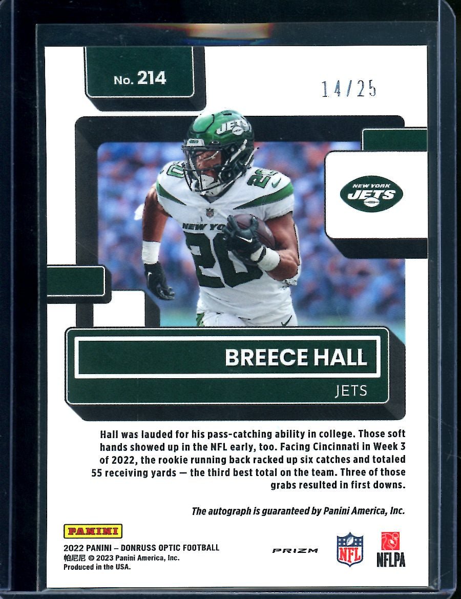2022 Panini Optic Breece Hall Rookie Auto Black Pandora /25 Jets - Trading Card Market