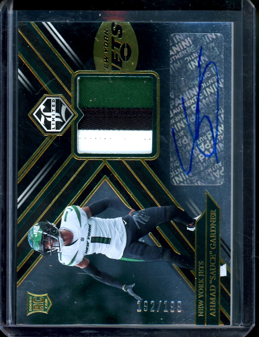 2022 Panini Limited Sauce Gardner Rookie RPA /199 Jets